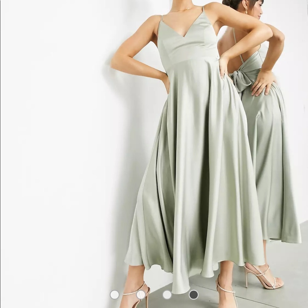 ASOS Edition Satin Midi Dress, Tie Back, Sage Green